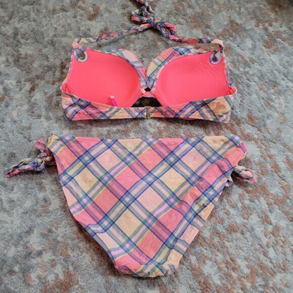 Plaid Bikini Set - Pink and Orange - Picture 4 of 7